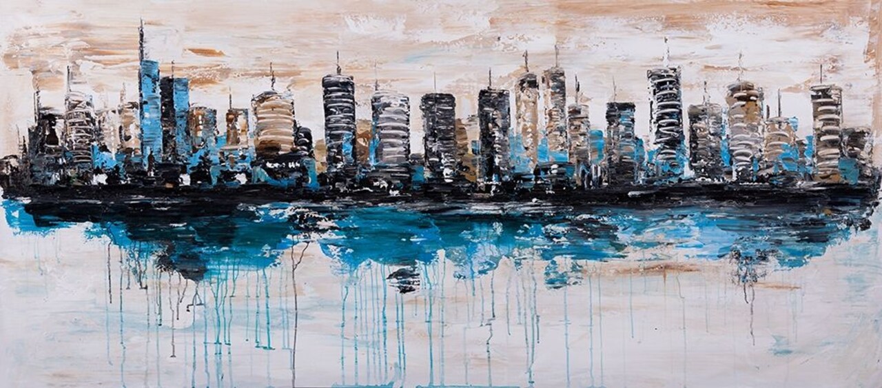 ABSTRACT CITY WITH REFLECTION ON WATER Poster Print by Atelier B Art Studio - Item # VARPDXBEGCIT246